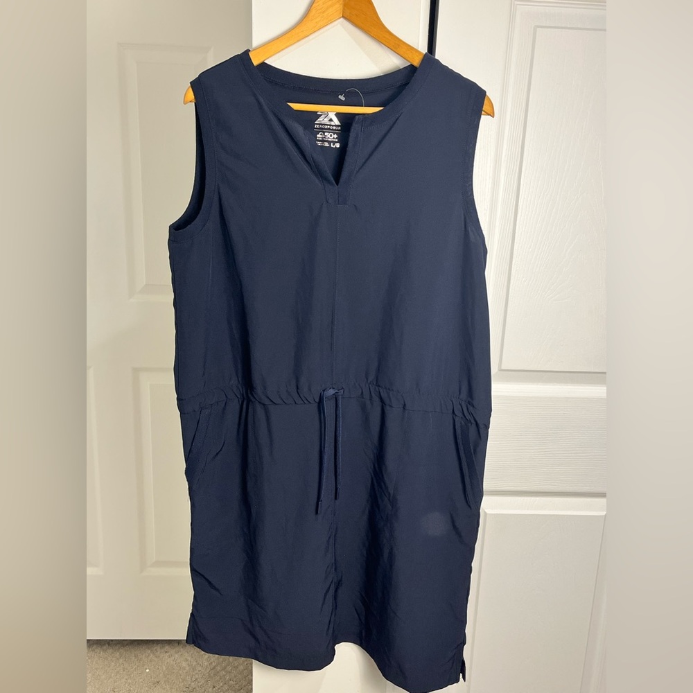 Zeroxposure UPF 50+ Women’s Sleeveless Romper Skirt Pockets Navy Blue Size Large